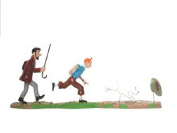 Haddock, Tintin et Milou poursuite