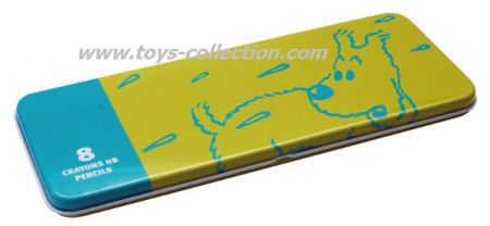 Crayons Tintin HB dans une boite en métal imprimée, verte