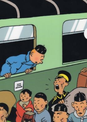 Chemise plastique Tintin lotus bleu dans le train