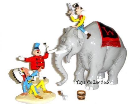 Lucky Luke sur l'éléphant du Western Circus