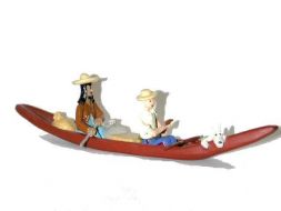 Tintin, Milou et Caraco en pirogue #